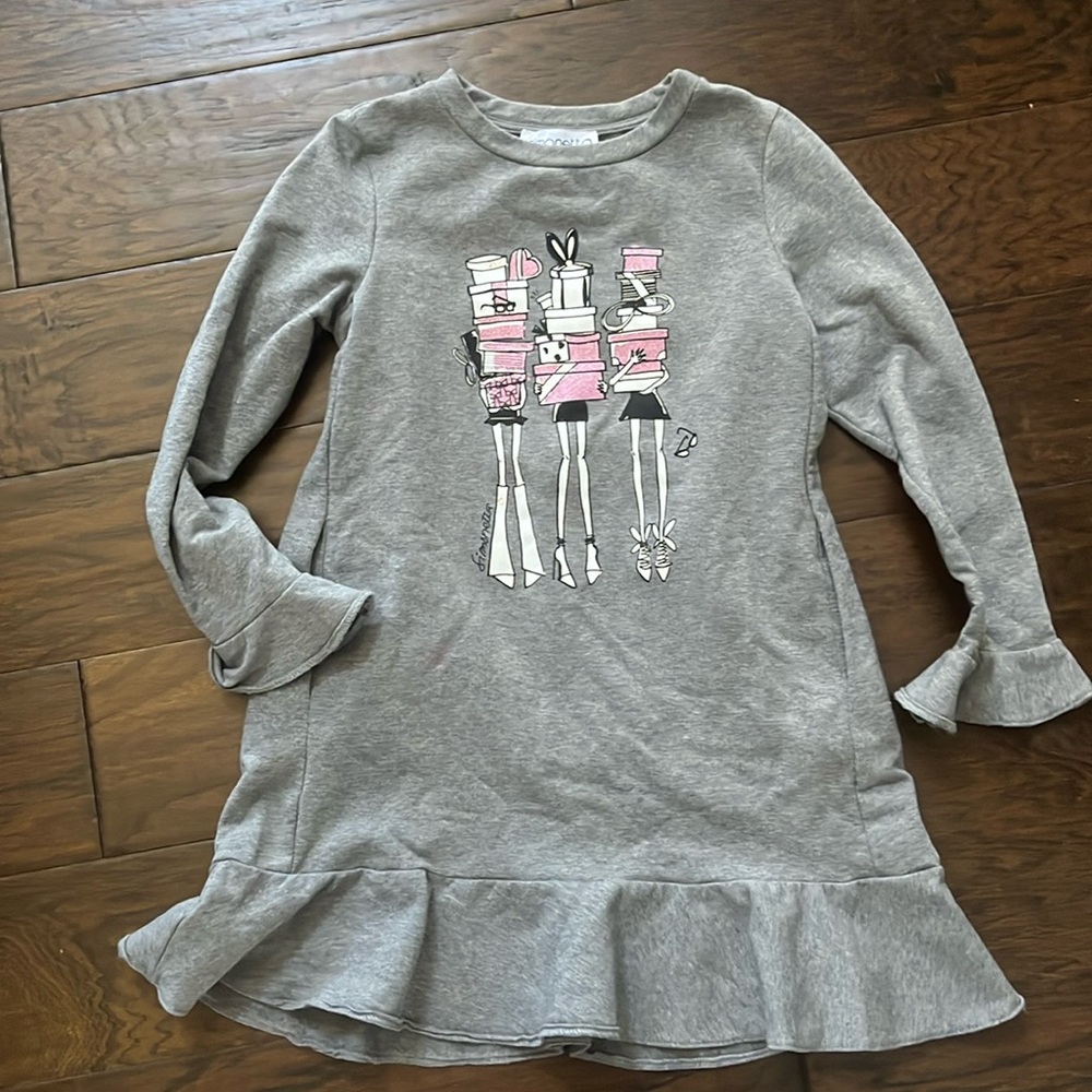 Designer Simonetta girls gray pink pocket dress Sz 8